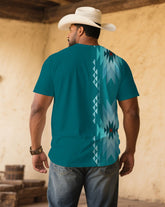 Men's Plus Size Green Western Denim Pattern Color Block V-neck Short Sleeve T-shirt